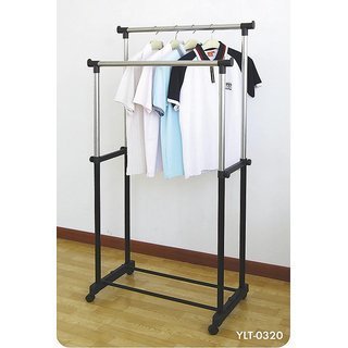 KriShyam® Stainless Steel Aluminum Floor Cloth Dryer Stand Double-Pole, Adjustable & Portable Clothes Hanger/Laundry Rack Hanger/Shoe Rack Garment Drying Rack With Rolling Wheels (1 Tier)