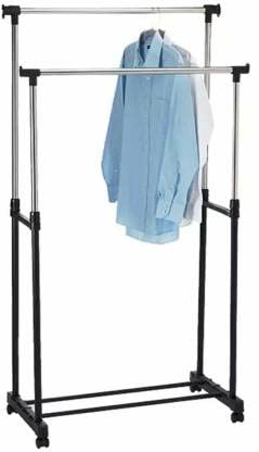 KriShyam® Stainless Steel Aluminum Floor Cloth Dryer Stand Double-Pole, Adjustable & Portable Clothes Hanger/Laundry Rack Hanger/Shoe Rack Garment Drying Rack With Rolling Wheels (1 Tier)