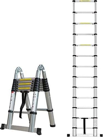 KRISHYAM® 1.9M+1.9M/3.8M/12.5FT Aluminum Telescoping Extension Ladder, A-Frame Telescopic Ladder Portable Folding Ladder for Outdoor&Household Working with Anti-Slip Support Bar