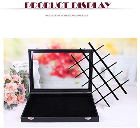 KriShyam®  Removable 24 Grid Jewelry Boxes Stackers Jewelry Display Case Clear Top New Velvet material with Lock (24 Grid Box Black)35 x 24 x 5cm