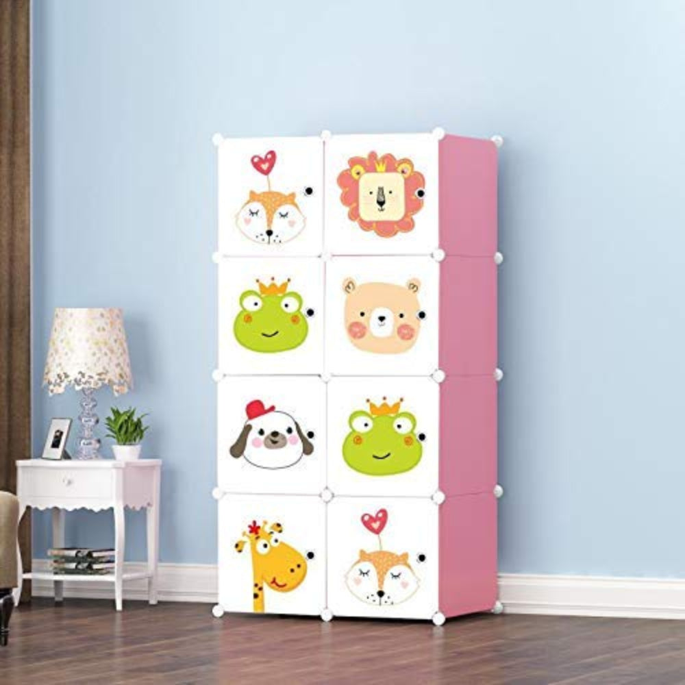 KriShyam ® Door Plastic Sheet Wardrobe Storage Rack Closest Organizer for Clothes Kids Living Room Bedroom Small Accessories/bookcase/toys Pink