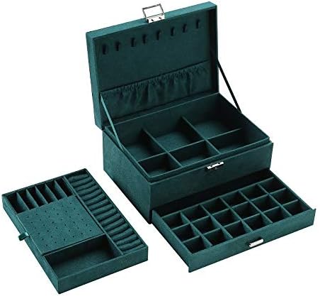 KriShyam® Large Layers Velvet Jewelry Organizer Box Storage Box with lock,Jewelry Display Case for Earrings Bracelets Rings Necklace Watches for