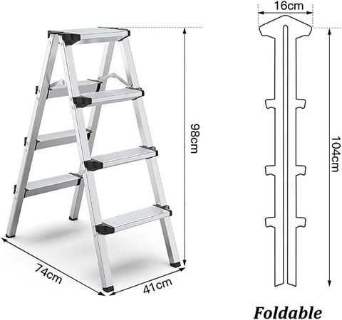 KriShyam®  Step Stool Telescoping Ladder Stepstool Folding 4 Step Ladder Stool with Double-Side Pedal - Aluminum Alloy Stepladders for Household, Kitchen Office Outdoor Indoor Garden Stepladder