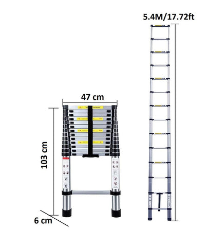KriShyam® Telescopic Ladder,5.4M/17.72ft Stainless Steel Lightweight Telescoping Ladders, Multi-Purpose Compact Extension Ladder for Indoor or Outdoor Working, 150Kg Capacity