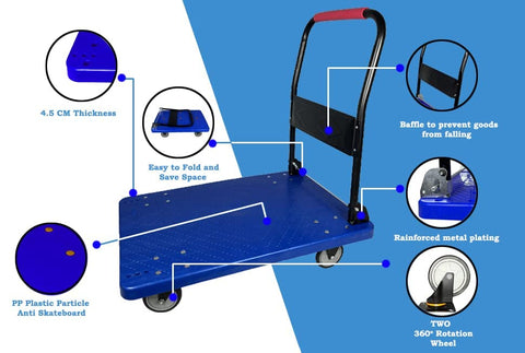 KriShyam®Folding Platform Truck Hand Truck Trolley, 500Kg Foldable Push Cart trolley with 360 Degree Swivel Wheels for Easy Storage-60cm x 90cm