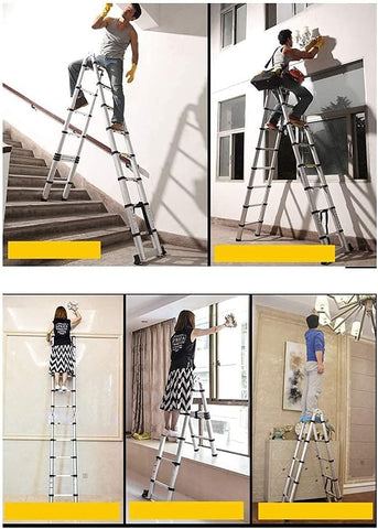 KriShyam® 5.6m/18.4ft Aluminum Telescoping Ladder, A Type Portable Telescopic Extension Ladder for Outdoor Working, Household Use, 551lb/250Kg Capacity, More Durable and Safer with Balance Rod