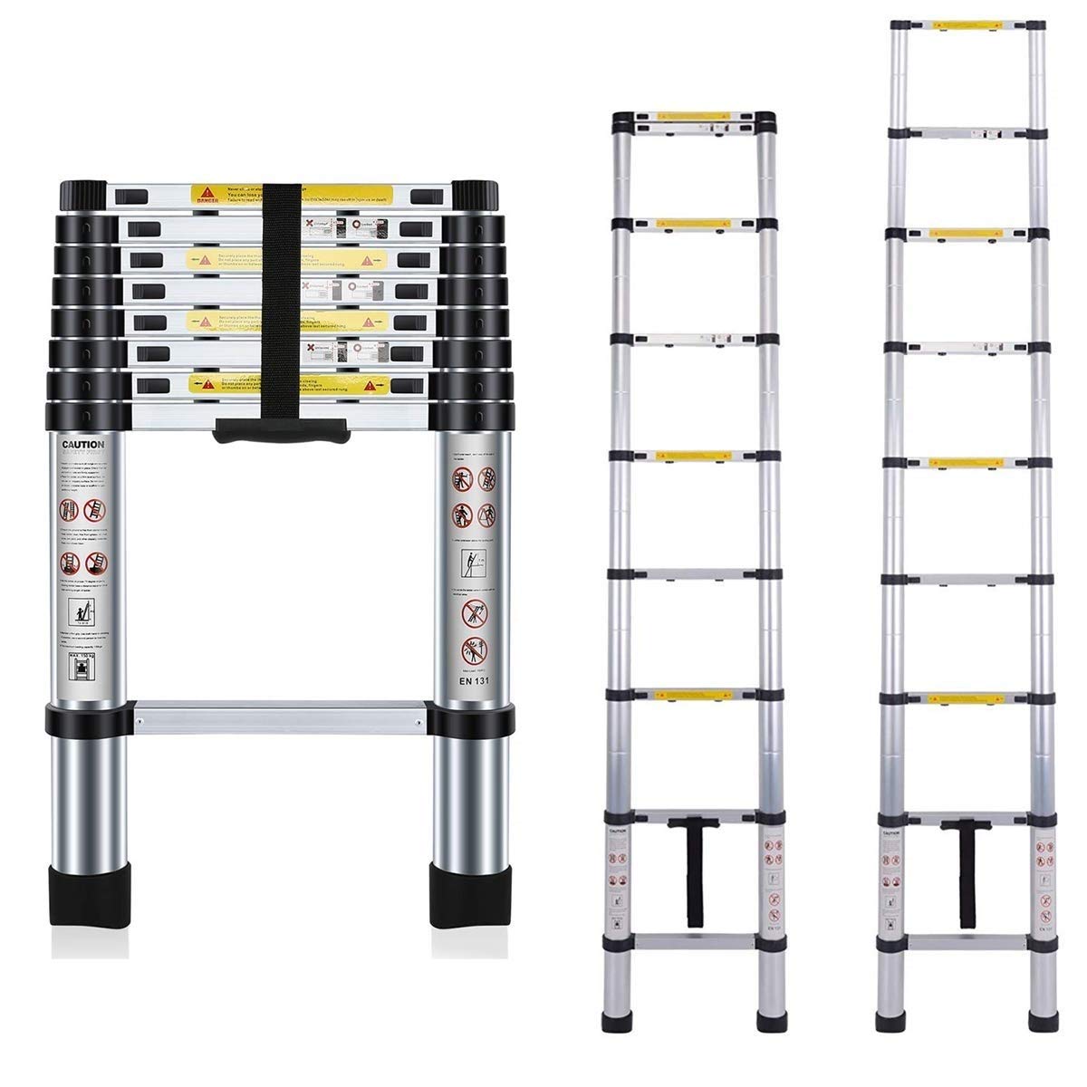 KriShyam® 2.6M Telescopic Aluminum Ladder Extendable Folding Step Ladder,Ultra-Stable Aluminium, Compact Folding Adjustable Portable Aluminium Telescopic Ladder