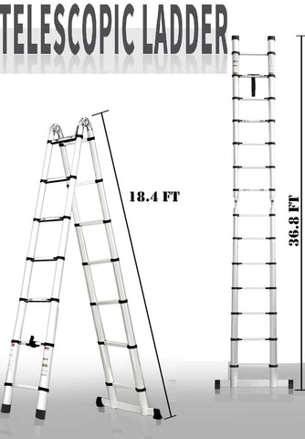 KriShyam® 5.6m/18.4ft Aluminum Telescoping Ladder, A Type Portable Telescopic Extension Ladder for Outdoor Working, Household Use, 551lb/250Kg Capacity, More Durable and Safer with Balance Rod