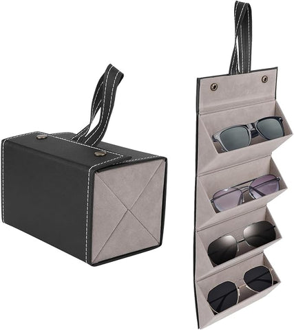 KRISHYAM® Sunglasses Case, Sunglasses Organizer Case with 4 Slot Compartments Glasses Hanging Organizer Storage Box Travel Portable Sunglasses Storage Case for Men&Women