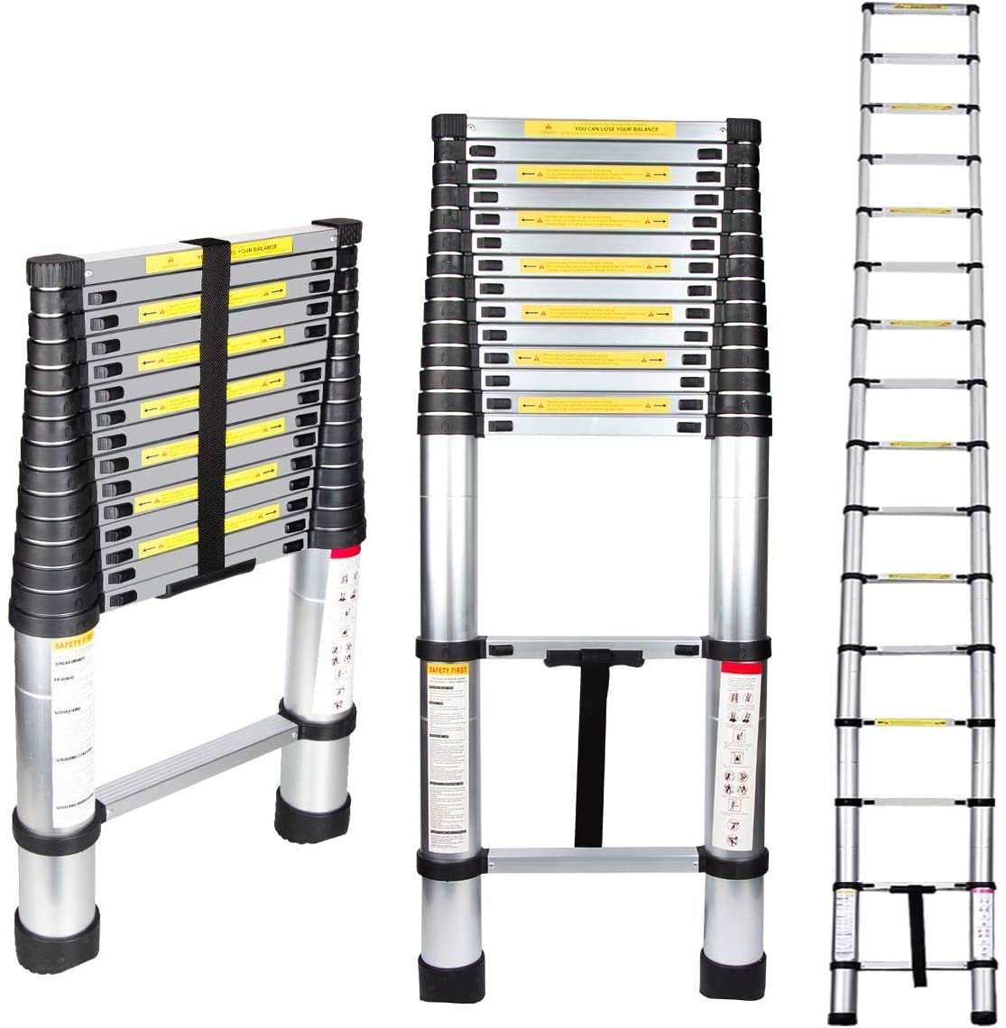 KRISHYAM® Telescoping Telescopic Extension Ladder 20.5 FT/6.2m Aluminum Alloy Extendable Lightweight Ladder Steps Safety for Roofing Business, Household Use, Outdoor Work, 330 lbs Capacity