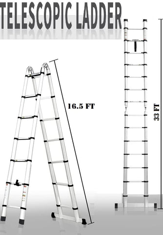KriShyam® 5m/16.5ft Folding Ladder Aluminum Telescopic Extension Steps |Multi-Purpose Ladder | A Type Portable Telescopic Extension Ladder | Non-Slip Cap| Outdoor Working Household Use