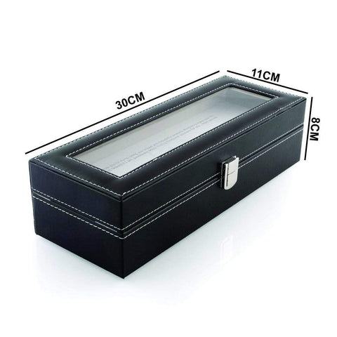 KriShyam® Wrist Watch Storage Box Display Case Organizer of Faux Leather Finish with Glass Window 6 Slot 30x8x11 cm