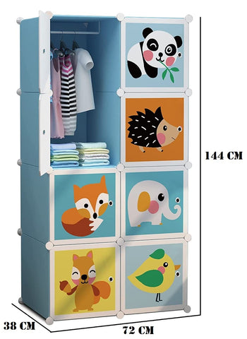 KriShyam ® 8 Door Plastic Sheet Wardrobe Storage Rack Closest Organizer for Clothes Kids Living Room Bedroom Small Accessories/bookcase/toys