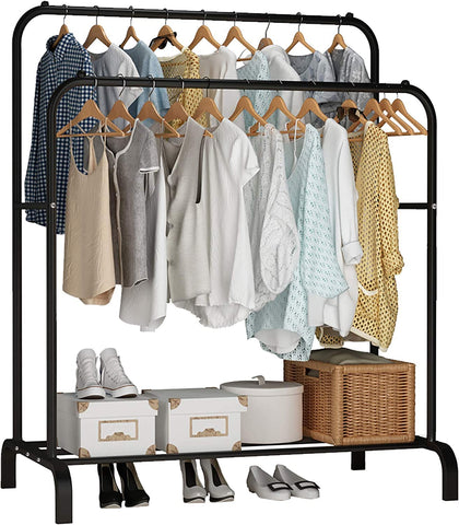 KriShyam®  Double Pole Hanger Garment Rack Freestanding Hanger Double Rods Multi-Functional Bedroom Clothing Rack (Hanger) Black