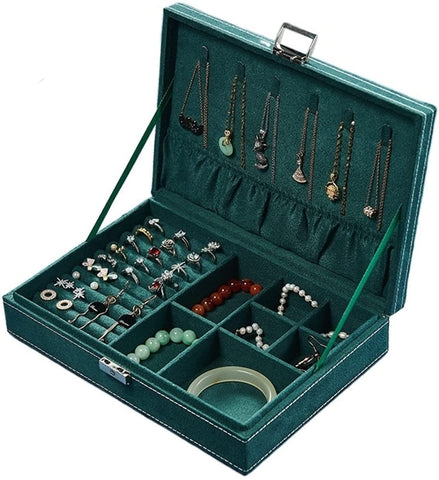 KriShyam® Multi-Functional Portable Jewelry Box Velvet Necklace Earring Ring Bracelet Jewelry Box Holder Organizer Large Capacity (Color : Green)