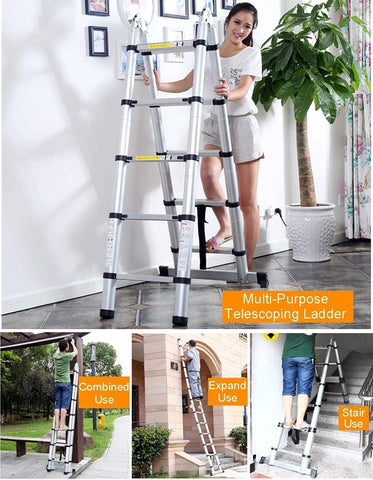 KriShyam® Telescopic Extension Portable Aluminum Telescopic Ladder Multi-Purpose A- Frame Ladder Heavy Duty Extension Ladder for Home(Size : 4.4m/14.4ft)