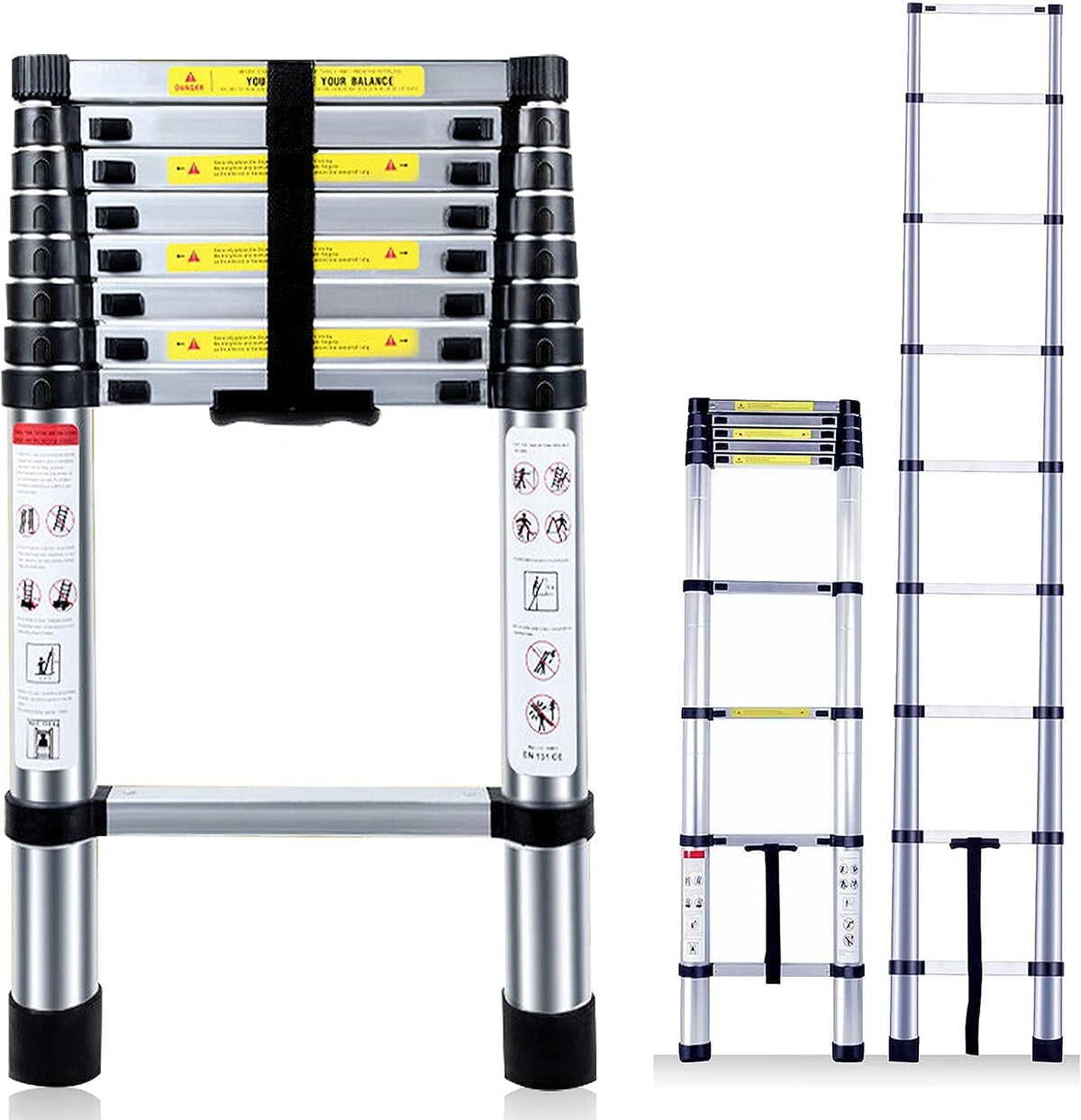 KriShyam® Telescopic Ladder, 3.4M/11ft Stainless Steel Lightweight Telescoping Ladders, Multi-Purpose Extension Ladder for Indoor or Outdoor Working, 150Kg Capacity (3.4M/11ft Stainless Steel)