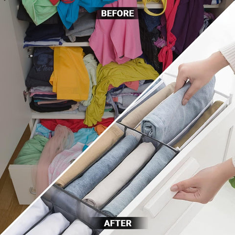 KriShyam® Clothes Organizer 7 Compartment Laundry Closet, Denim Clothes, for Jeans,Leggings,T-shirt Bras,Briefs, Organization and Storage Drawers(Cloth Organiser 7 Grid Mess)