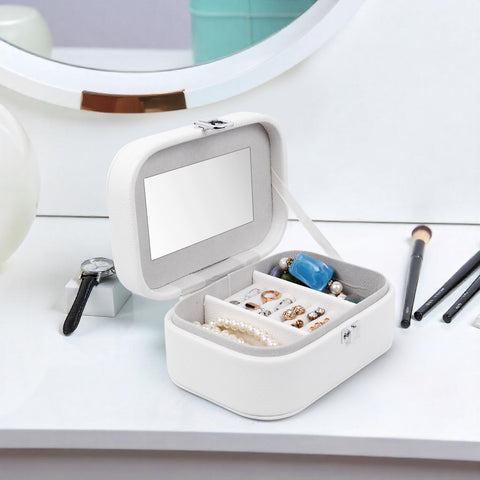 BucketList® PU Leather Jewellery Organizer Box with Mirror | Travel-Friendly Jewelry Storage Case with Ring Slots & Secure Lock (Travel Jewellery Box with Mirror (Black, Blue, Pink, white)