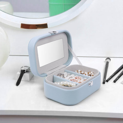 BucketList® PU Leather Jewellery Organizer Box with Mirror | Travel-Friendly Jewelry Storage Case with Ring Slots & Secure Lock (Travel Jewellery Box with Mirror (Black, Blue, Pink, white)