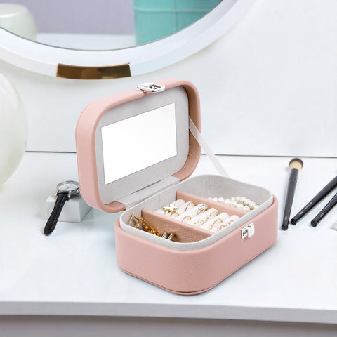 BucketList® PU Leather Jewellery Organizer Box with Mirror | Travel-Friendly Jewelry Storage Case with Ring Slots & Secure Lock (Travel Jewellery Box with Mirror (Black, Blue, Pink, white)