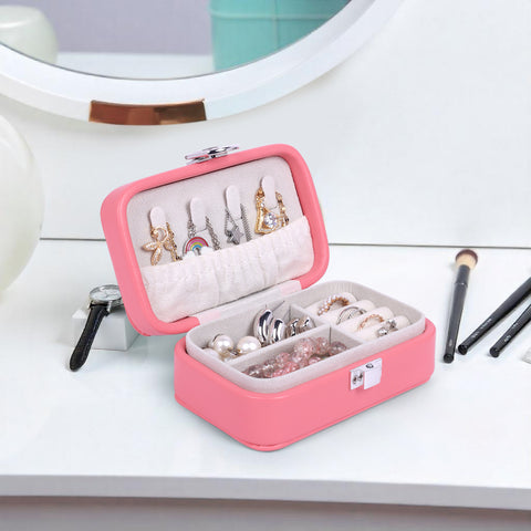 KRISHYAM® Portable Travel Jewelry Box Organizer – Compact PU Leather Case, Ring Holder & Necklace Hooks – Ideal for Women & Girls (Black, Brown, Caramel, Pink, White, Wine Red)