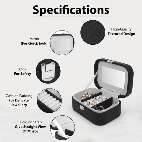 BucketList® PU Leather Jewellery Organizer Box with Mirror | Travel-Friendly Jewelry Storage Case with Ring Slots & Secure Lock (Travel Jewellery Box with Mirror (Black, Blue, Pink, white)