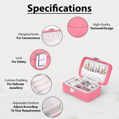 KRISHYAM® Portable Travel Jewelry Box Organizer – Compact PU Leather Case, Ring Holder & Necklace Hooks – Ideal for Women & Girls (Black, Brown, Caramel, Pink, White, Wine Red)