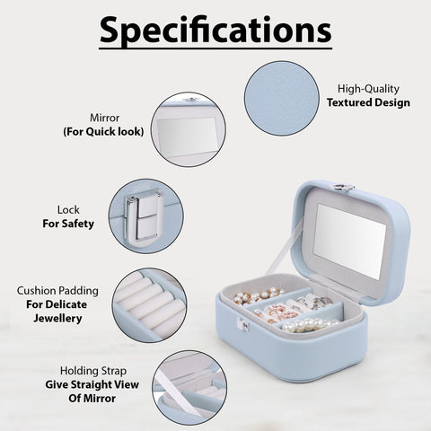 BucketList® PU Leather Jewellery Organizer Box with Mirror | Travel-Friendly Jewelry Storage Case with Ring Slots & Secure Lock (Travel Jewellery Box with Mirror (Black, Blue, Pink, white)