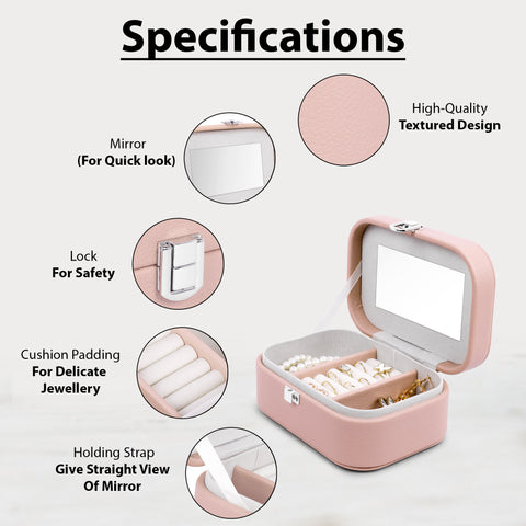BucketList® PU Leather Jewellery Organizer Box with Mirror | Travel-Friendly Jewelry Storage Case with Ring Slots & Secure Lock (Travel Jewellery Box with Mirror (Black, Blue, Pink, white)