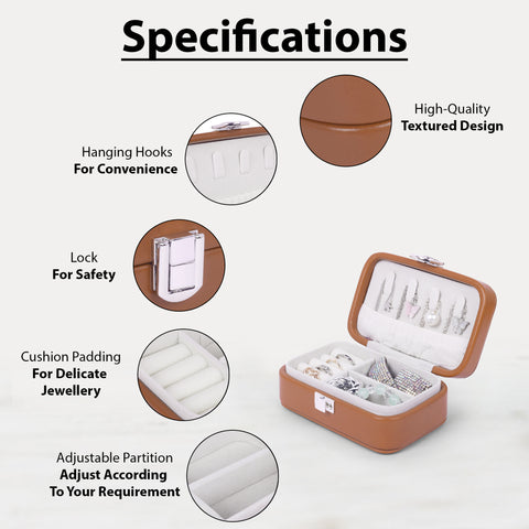 KRISHYAM® Portable Travel Jewelry Box Organizer – Compact PU Leather Case, Ring Holder & Necklace Hooks – Ideal for Women & Girls (Black, Brown, Caramel, Pink, White, Wine Red)