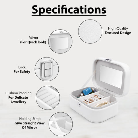 BucketList® PU Leather Jewellery Organizer Box with Mirror | Travel-Friendly Jewelry Storage Case with Ring Slots & Secure Lock (Travel Jewellery Box with Mirror (Black, Blue, Pink, white)