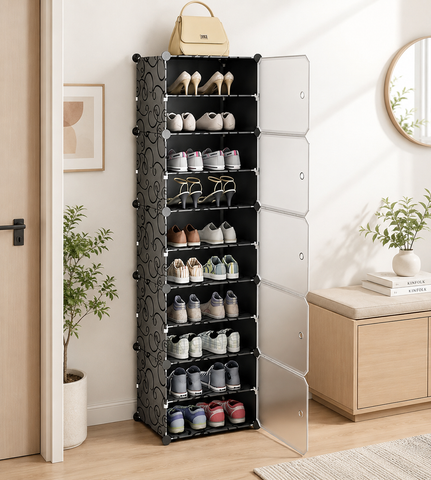 Krishyam® Portable Shoe Rack Organizer, Plastic Cube Storage 20 Pair Tower 10 Steps Plastic Shoe Rack (10 Shelves, DIY(Do-It-Yourself))