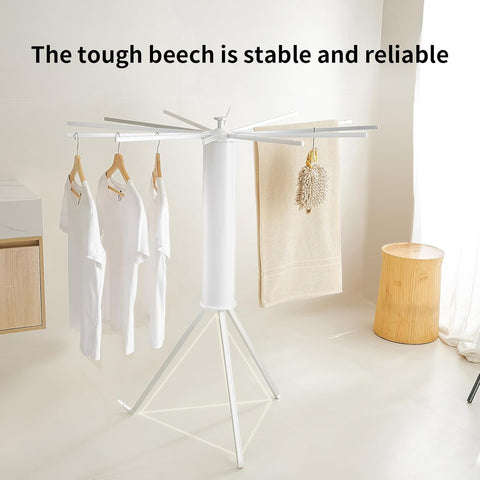 KRISHYAM® Premium Foldable Clothes Drying Rack with Wheels | 360° Rotating Telescopic Hanger Stand for Indoor & Outdoor Use (16 Stick-White & Silver with Wheel)