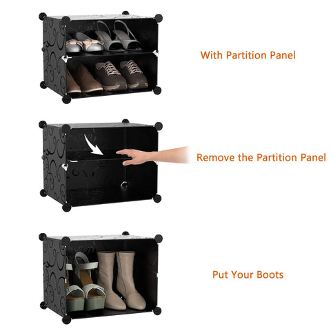 KRISHYAM® 16 Step Modular Shoe Rack Cabinet with Flip Doors & Side Hooks, Stackable Plastic Shoe Storage Organizer for Entryway, Bedroom & Closet, Space Saving Multi Layer (8 Door 16 Step (Black))