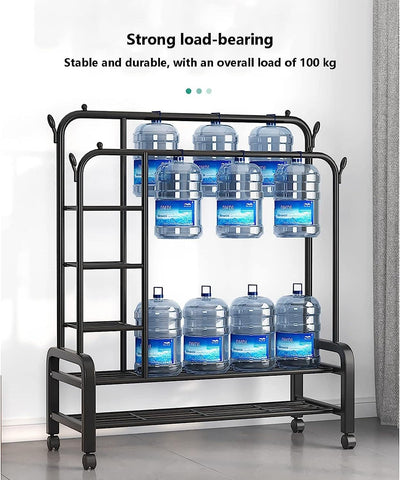 Krishyam® Double Rods Portable Garment Rack Wide Clothes Rail,Metal Clothes Rack with 2 Hanging Rails, 4 Hooks, 4 Side Shelves, and 2 Down Shelves, for Storing Shoes and Clothes