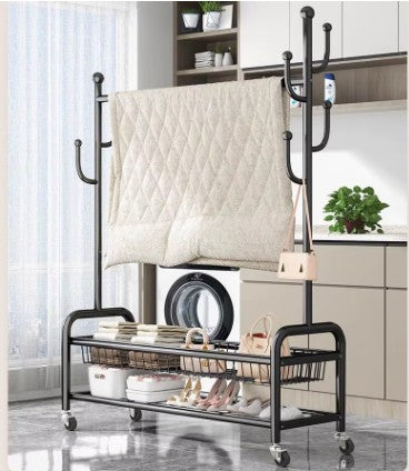 Krishyam® Exquisite Clothes Rail Rack Clothes Rail, 4 in 1 Coat Rack on Brake Wheels, Multifunction Garment Rack with Cactus Hooks and Double Tier Storage Shelf