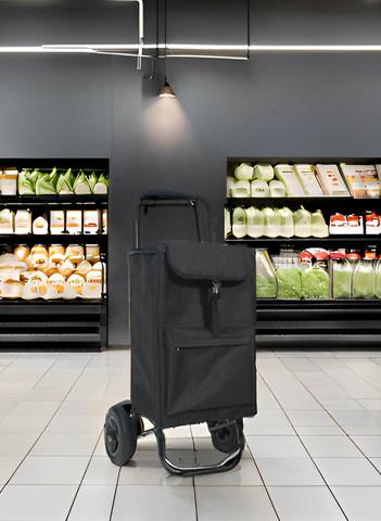 KriShyam® Folding Shopping Cart for Supermarket Large Capacity 2 Wheel Black Shopping Trolley Lightweight Shopping Trolley Bags (2 Wheel Black Plain)