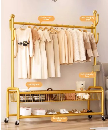 Krishyam® Exquisite Clothes Rail Rack Clothes Rail, 4 in 1 Coat Rack on Brake Wheels, Multifunction Garment Rack with Cactus Hooks and Double Tier Storage Shelf