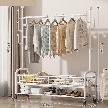 Krishyam® Exquisite Clothes Rail Rack Clothes Rail, 4 in 1 Coat Rack on Brake Wheels, Multifunction Garment Rack with Cactus Hooks and Double Tier Storage Shelf