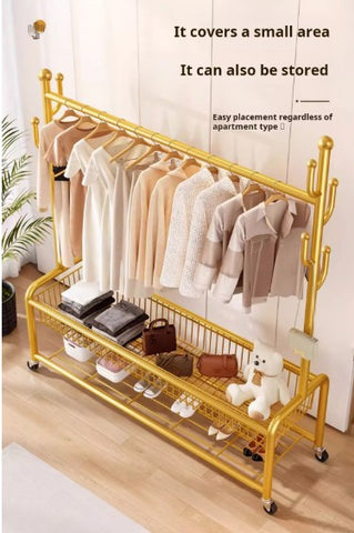 Krishyam® Exquisite Clothes Rail Rack Clothes Rail, 4 in 1 Coat Rack on Brake Wheels, Multifunction Garment Rack with Cactus Hooks and Double Tier Storage Shelf