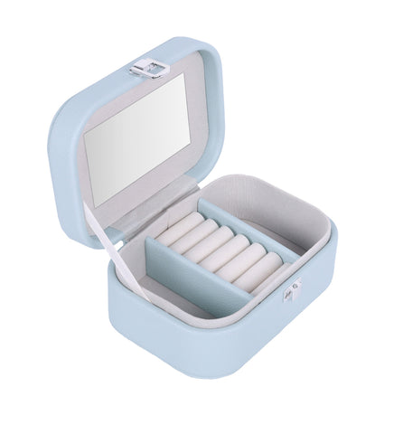 BucketList® PU Leather Jewellery Organizer Box with Mirror | Travel-Friendly Jewelry Storage Case with Ring Slots & Secure Lock (Travel Jewellery Box with Mirror (Black, Blue, Pink, white)