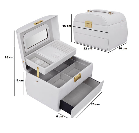 KRISHYAM® Luxury Lockable 3 Layer Leather Jewelry Box Organizerwith Mirror, Drawer & Key – Black Faux Leather Travel Case for Women & Girls