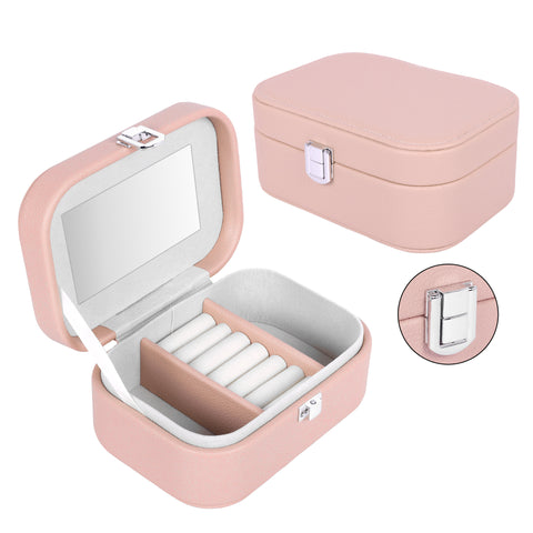 BucketList® PU Leather Jewellery Organizer Box with Mirror | Travel-Friendly Jewelry Storage Case with Ring Slots & Secure Lock (Travel Jewellery Box with Mirror (Black, Blue, Pink, white)
