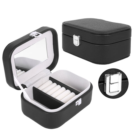BucketList® PU Leather Jewellery Organizer Box with Mirror | Travel-Friendly Jewelry Storage Case with Ring Slots & Secure Lock (Travel Jewellery Box with Mirror (Black, Blue, Pink, white)