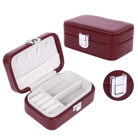 KRISHYAM® Portable Travel Jewelry Box Organizer – Compact PU Leather Case, Ring Holder & Necklace Hooks – Ideal for Women & Girls (Black, Brown, Caramel, Pink, White, Wine Red)