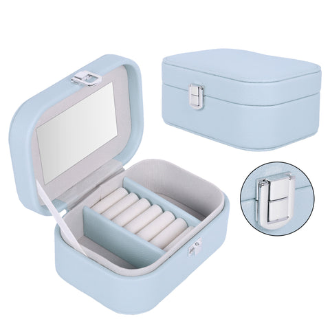 BucketList® PU Leather Jewellery Organizer Box with Mirror | Travel-Friendly Jewelry Storage Case with Ring Slots & Secure Lock (Travel Jewellery Box with Mirror (Black, Blue, Pink, white)