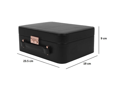 BUCKETLIST® PU Leather Jewellery Organizer Box with Mirror & Necklace Hooks | Large Multi-Compartment Jewelry Storage Case with Removable Tray & Mini Travel Box (Luxury Jewelry Box with Mirror (Black, Pink, Red, White, Cramel)
