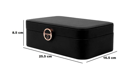 KRISHYAM® Luxury Lockable Jewelry Organizer Box – Portable PU Leather Organizer with Removable Tray for Rings, Earrings, Necklaces, and Bracelets (Black, Grey, White, Pink)