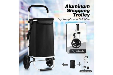 KriShyam®  Folding Shopping Trolley Grocery Cart with Removable Waterproof Canvas Bag and Super Wheels Loading Portable Utility Cart (Black)